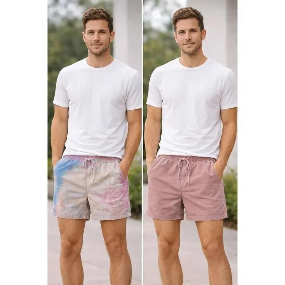 American Eagle Set of 2 Drawstring Shorts L Relaxed Fit Tie Dye/ Pink * Note